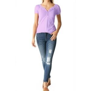 Lilly Pulitzer T-shirt Womens Small Lavender Henley 3-Button Placket